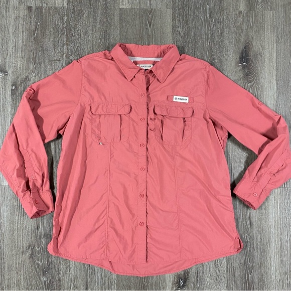 MAGELLAN fishing gear relaxed fit pink long sleeve collar button front size 1X - Picture 1 of 7